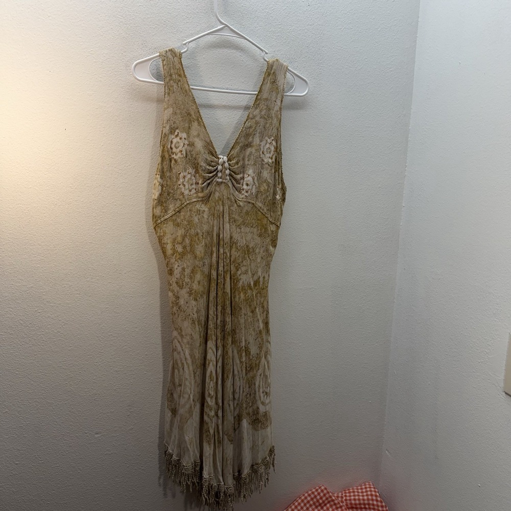 Shoreline Babydoll Midi Dress Womens L-XL Feminine Y2K Beach Tiered Sundress